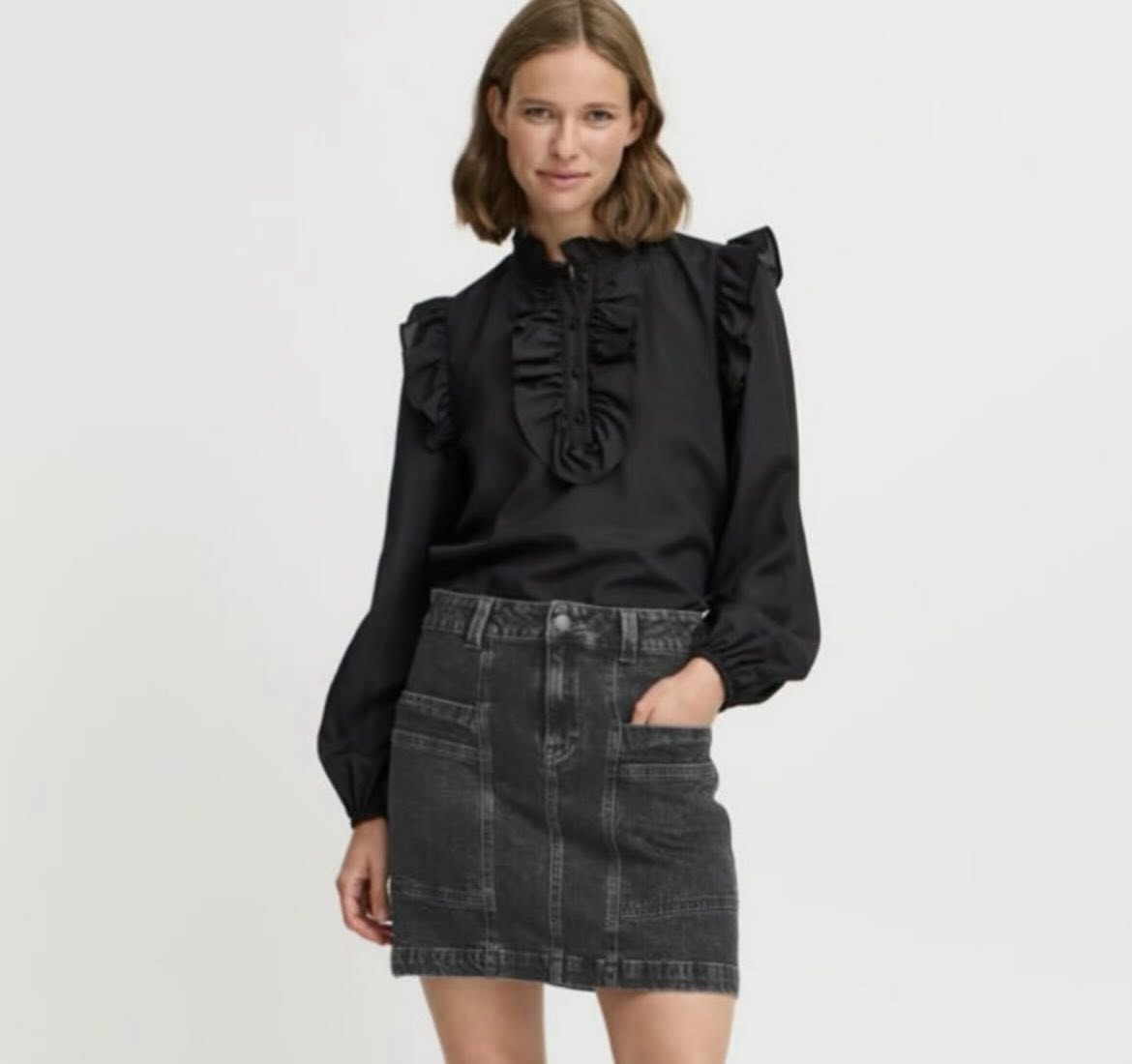 B Young Black Denim Skirt