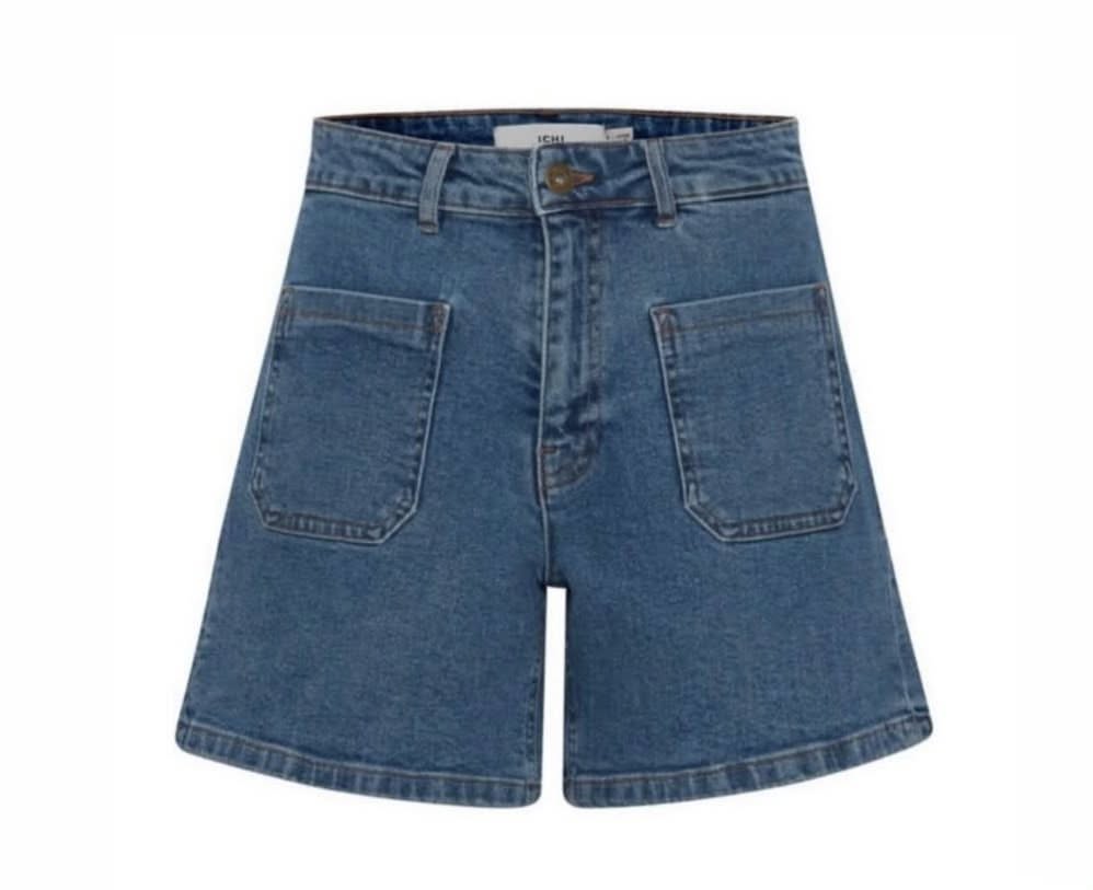 ICHI Medium Wash Two Front Pocket Denim Shorts