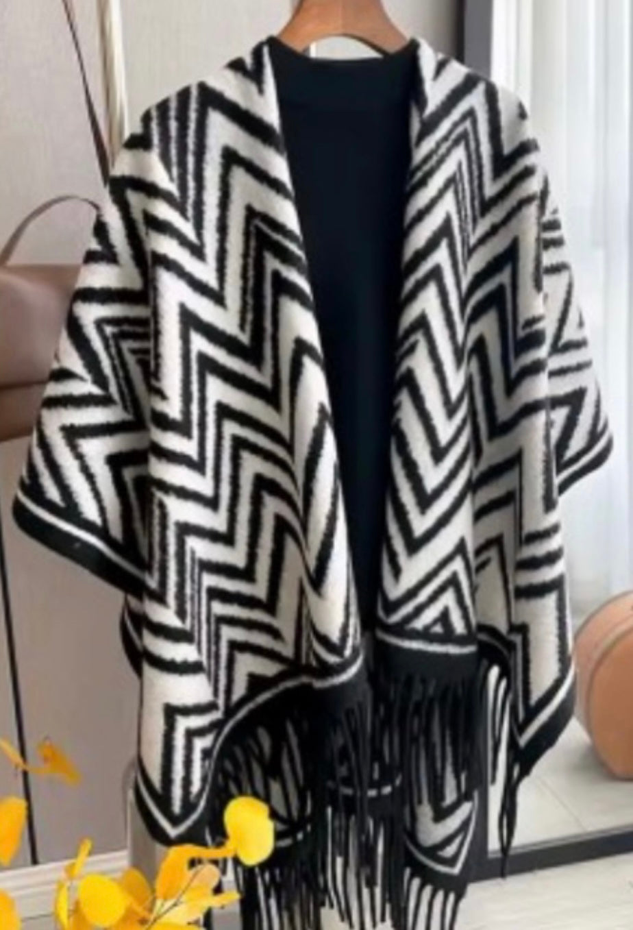 Black and white Abstract Wrap with Fringe
