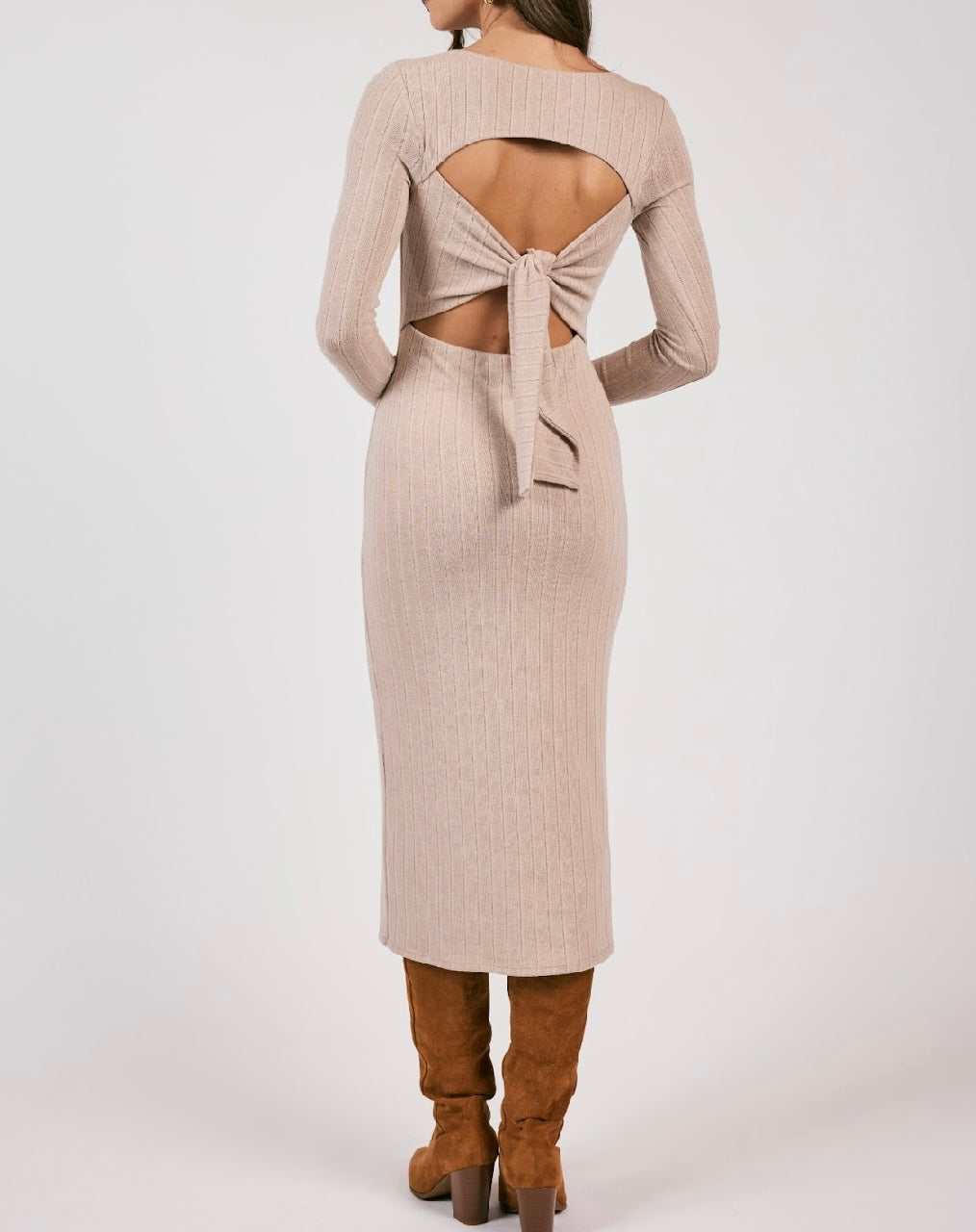 Sage the Label Knit Tan Dress with Tie Back