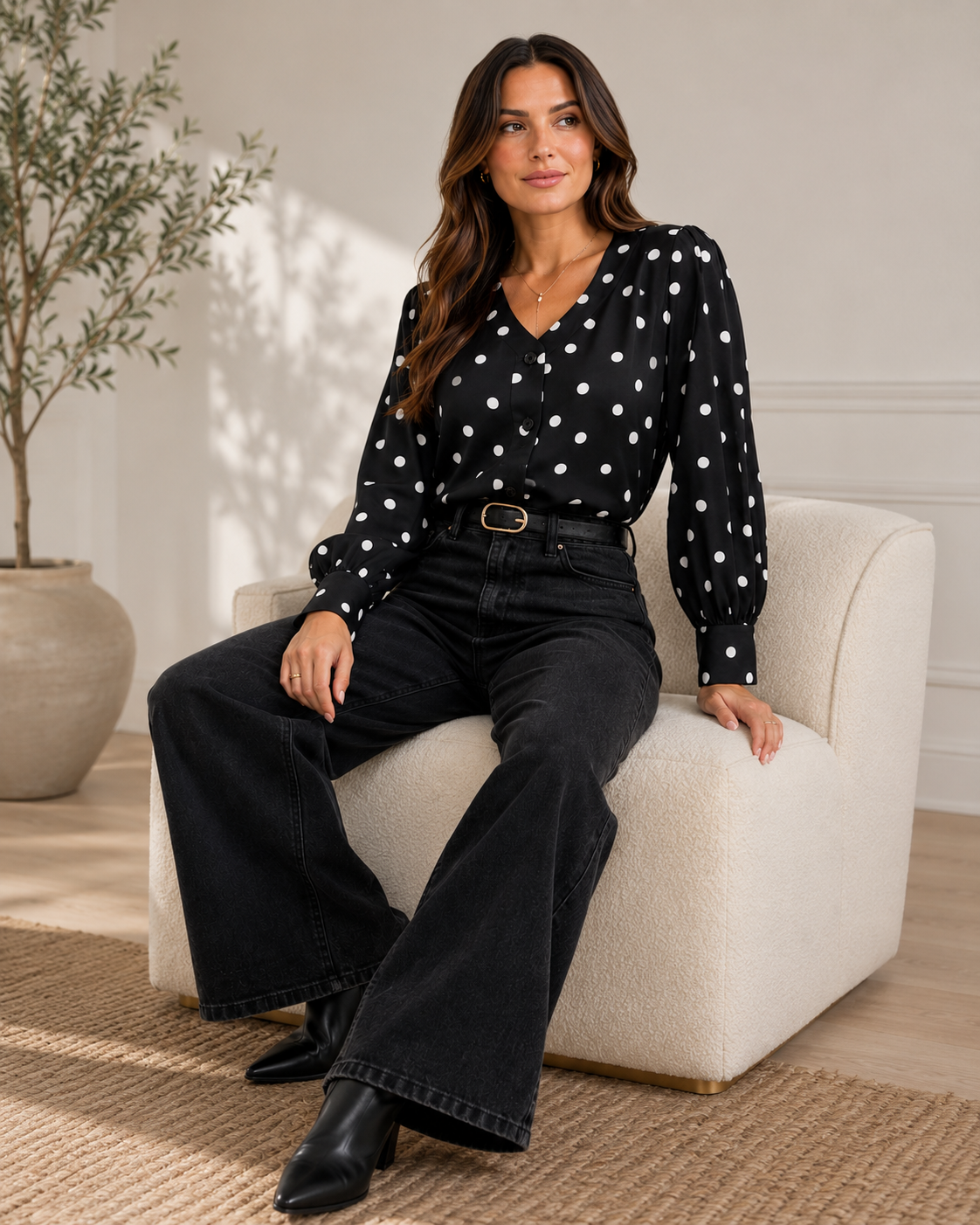 Luna Black Polka Dot Blouse