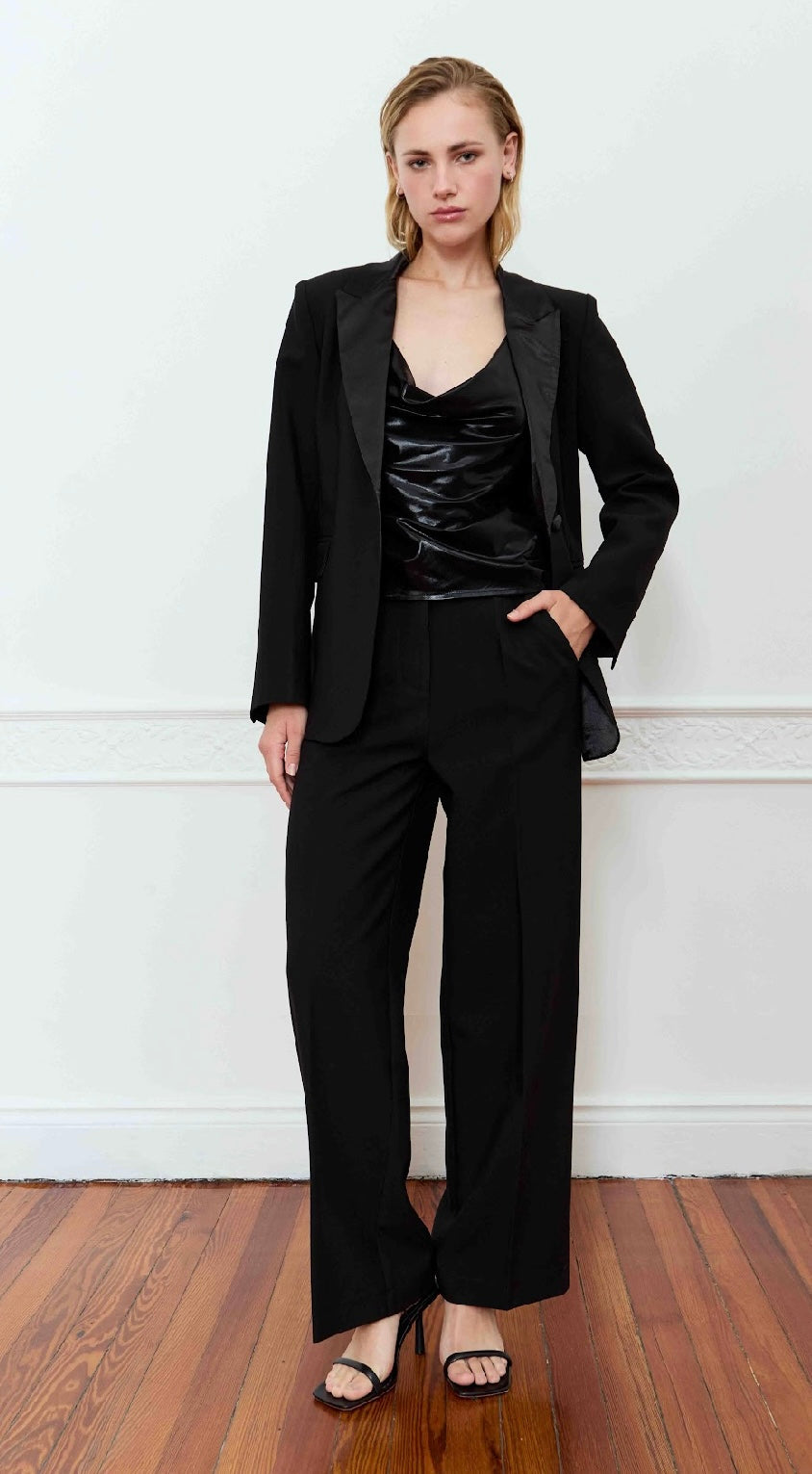 Deluc Black Pant with Satin Waistline