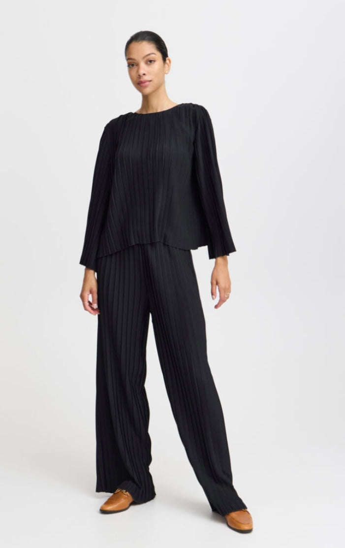 B young Black Pleated Tie Back Top