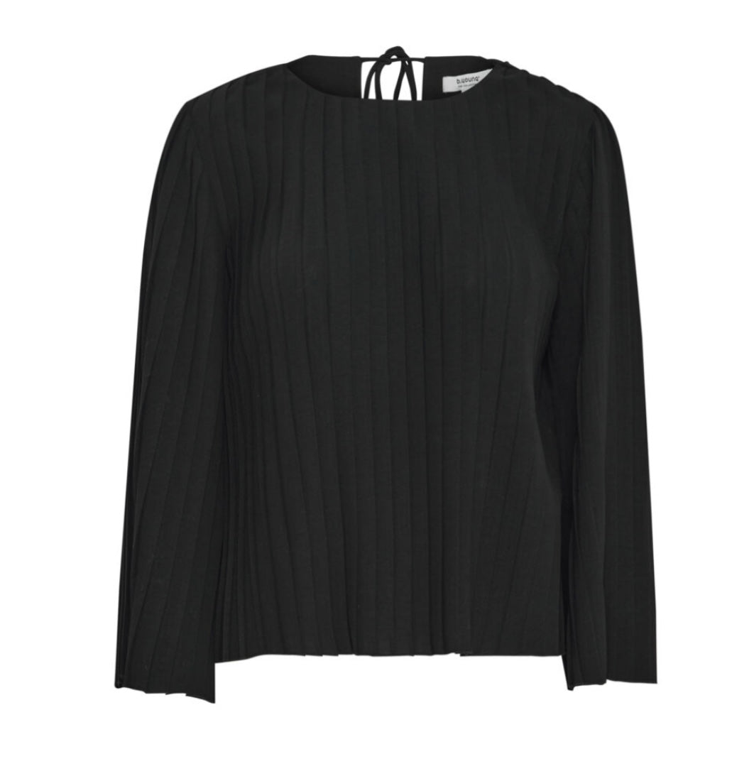 B young Black Pleated Tie Back Top