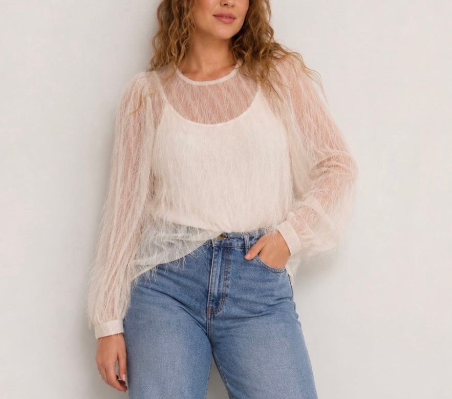 CREAM Ivory Sheer Blouse