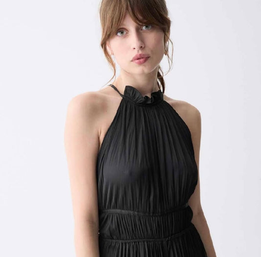 Deluc Black Long Pleated Dress
