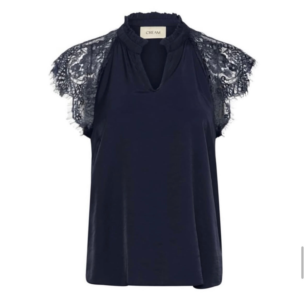 CREAM Black with Lace Sleeves Top