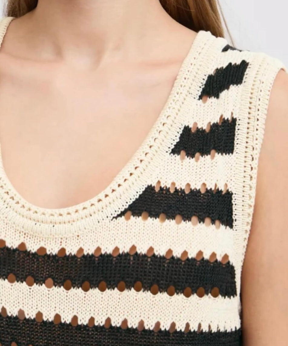ICHI Black Tan Knit Tank