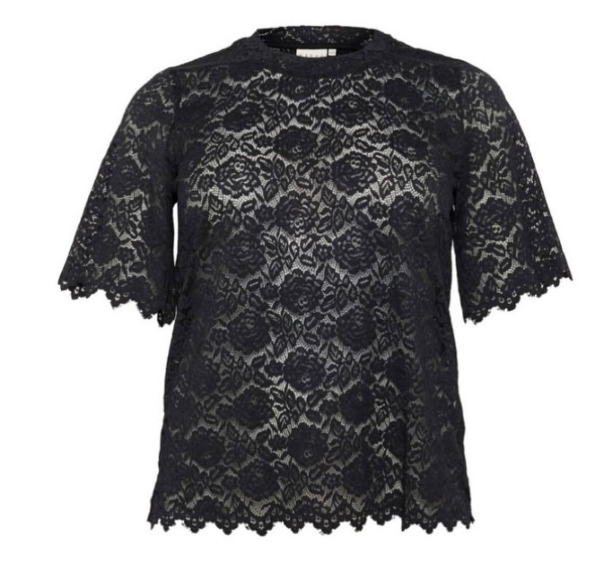 Kaffe Curve Black Eyelet SS Top