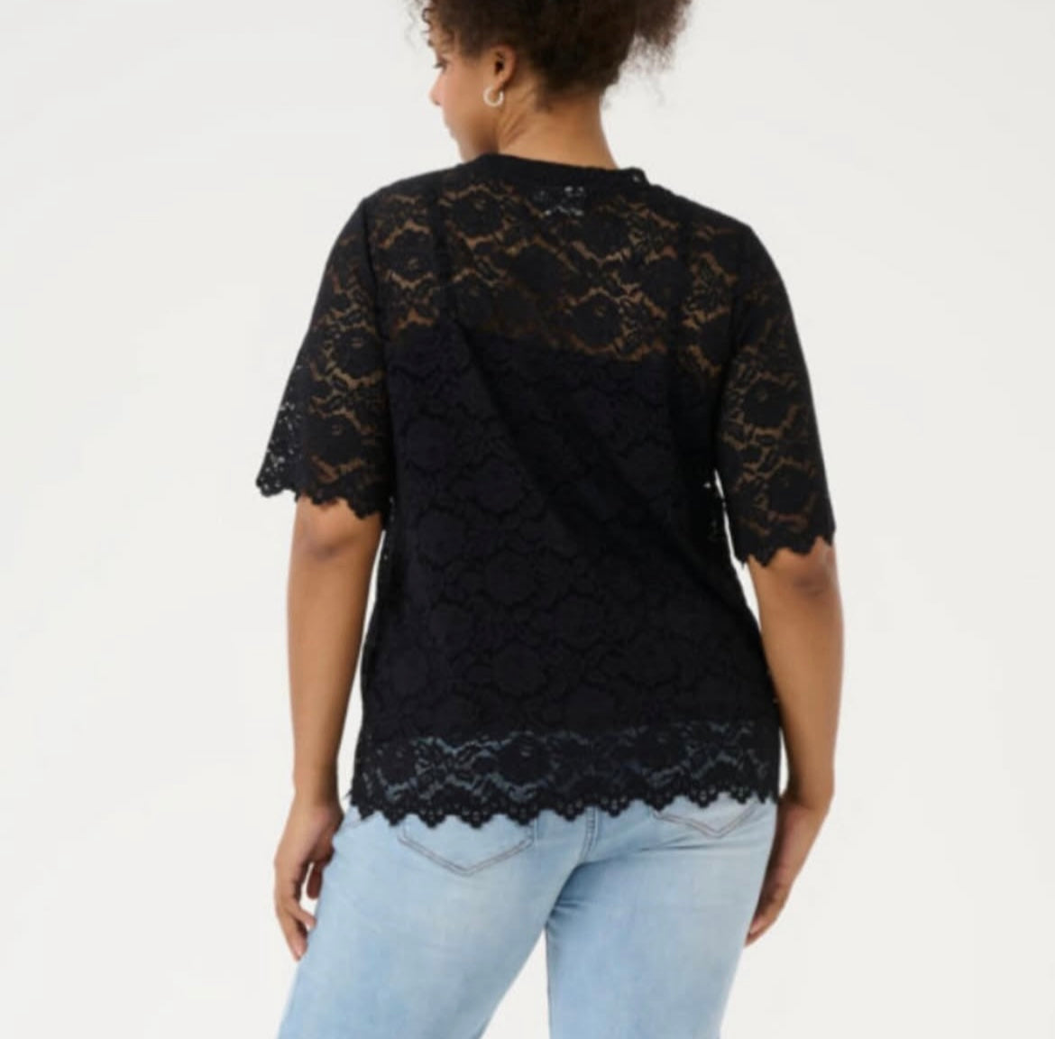 Kaffe Curve Black Eyelet SS Top
