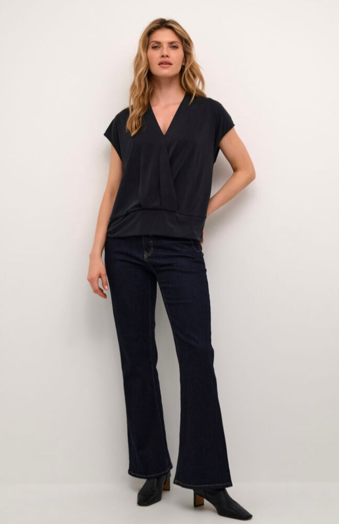 Culture Black Wash SS V Wrap Top