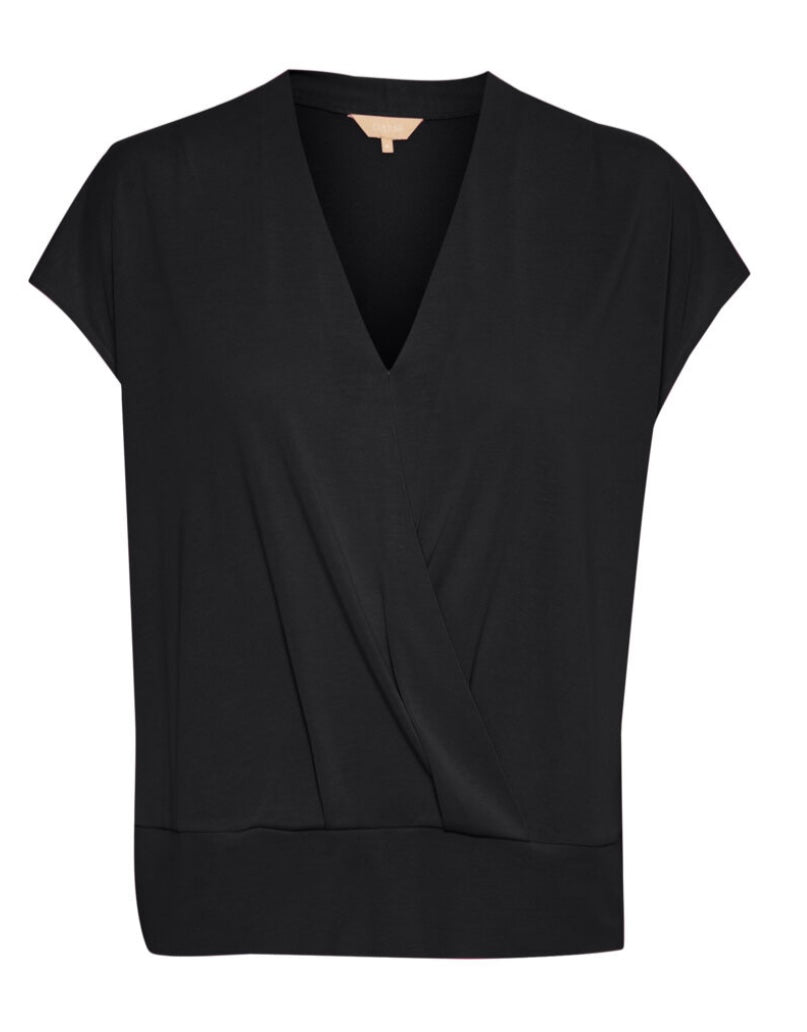 Culture Black Wash SS V Wrap Top