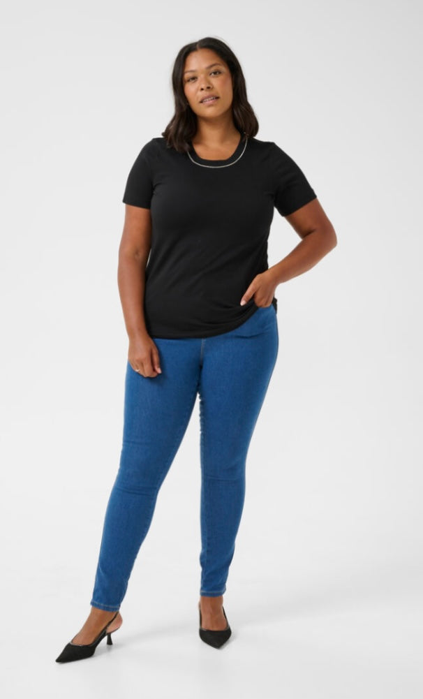 Kaffe Curve Black SS Rhinestone Collar T shirt