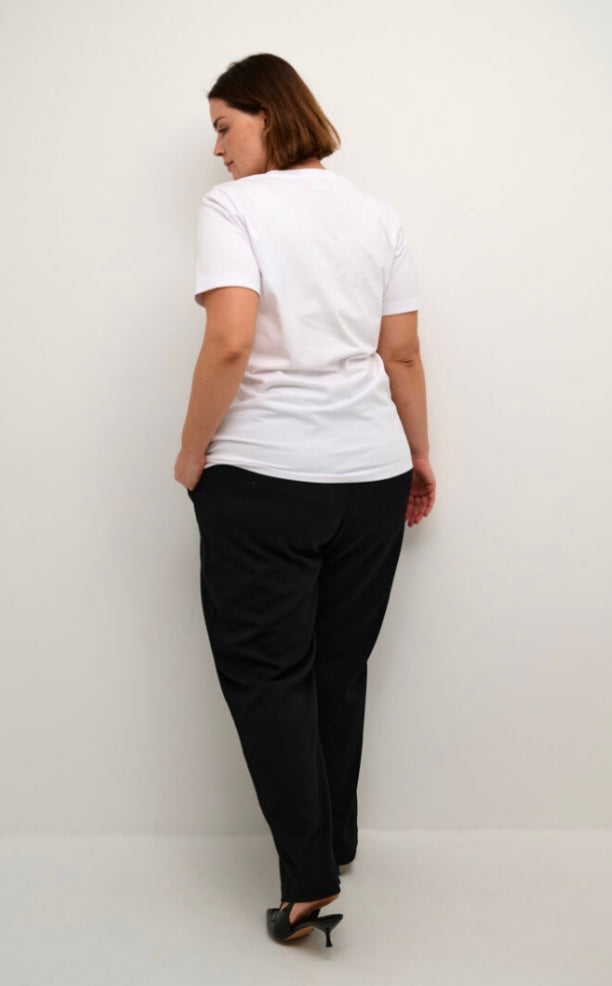Kaffe Curve White SS Rhinestone Collar T shirt