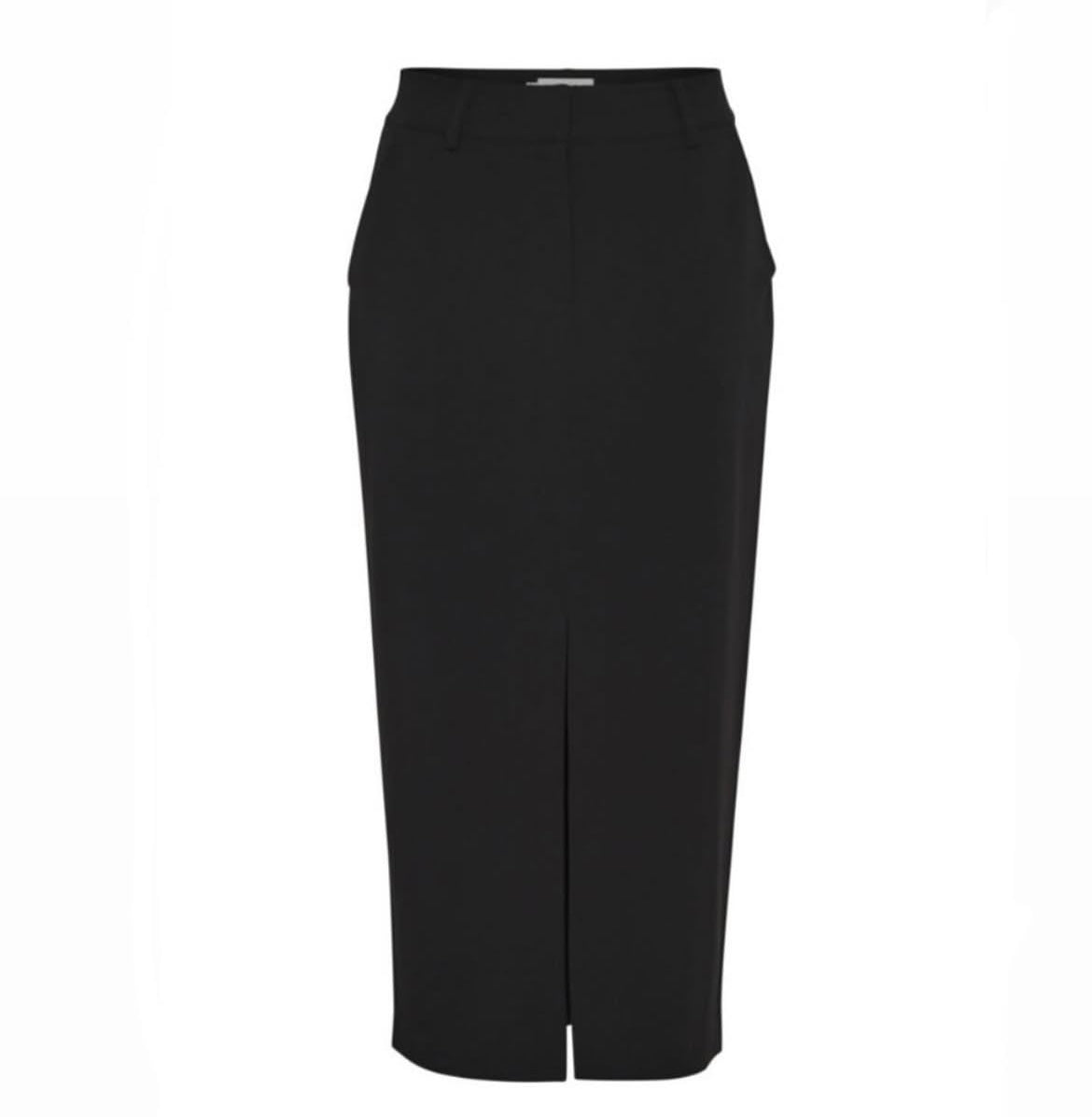 B young Black Long Pencil Skirt Front Slit