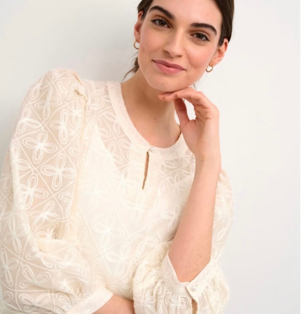CREAM Ivory Detailed 3 quarter Sleeves Blouse