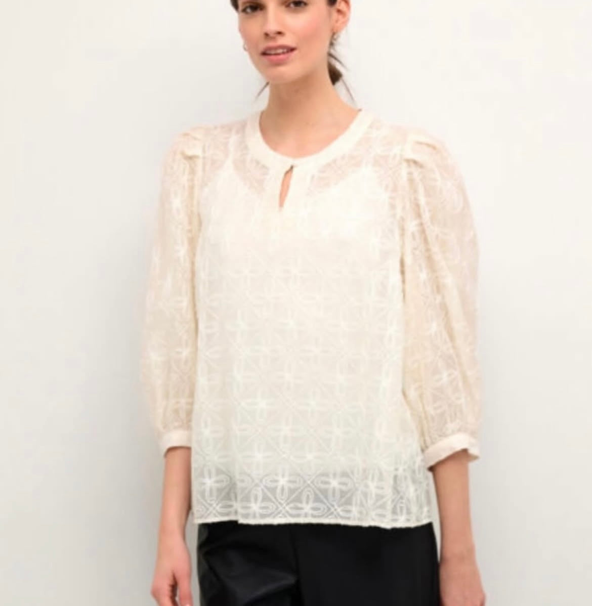 CREAM Ivory Detailed 3 quarter Sleeves Blouse