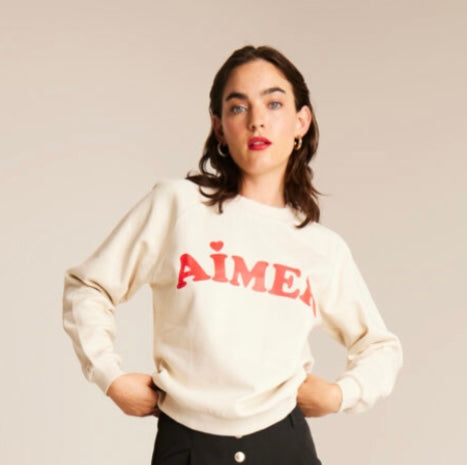 ICHI Cream graphic Sweatshirt Aimer