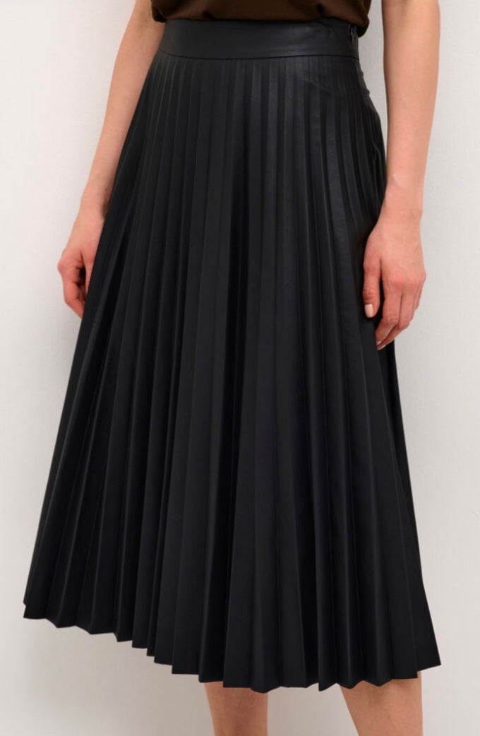 Culture Faux Leather Black Pleated Skirt