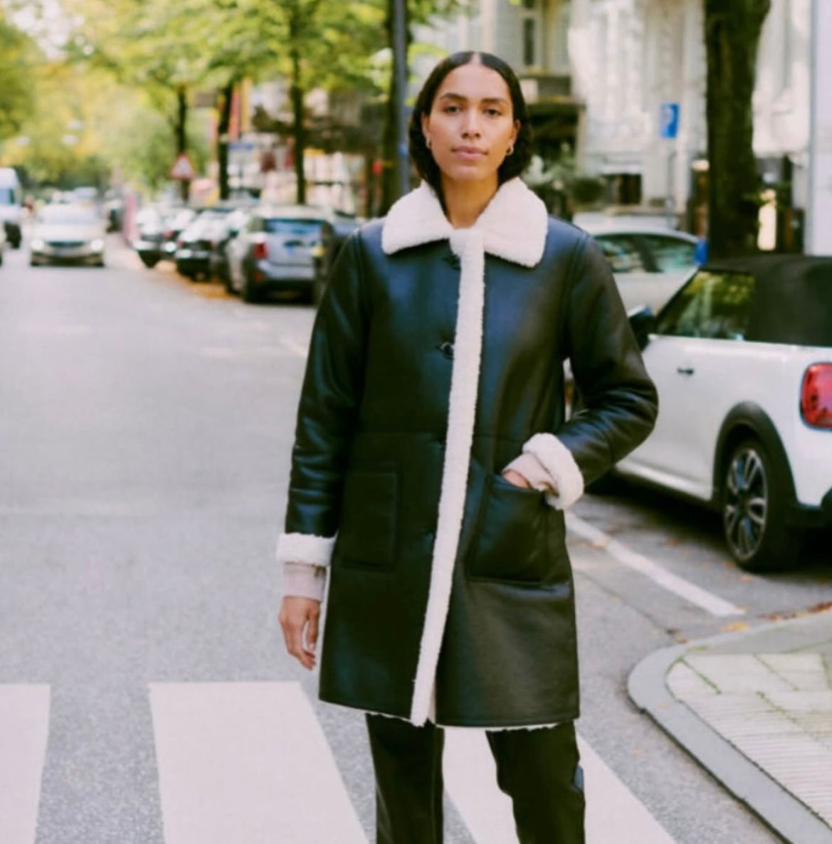 B Young Faux Leather Long Jacket (Sherpa Inside)