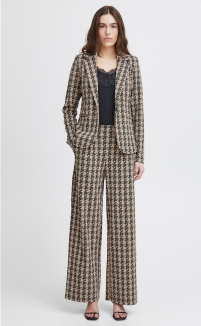 ICHI Brown/Black Detailed Wide Elastic Band Pant