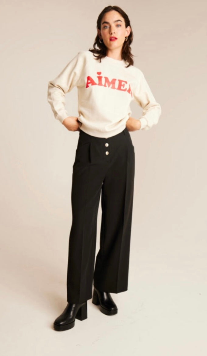 Ichi Black Ankle Front Buttoned Pant