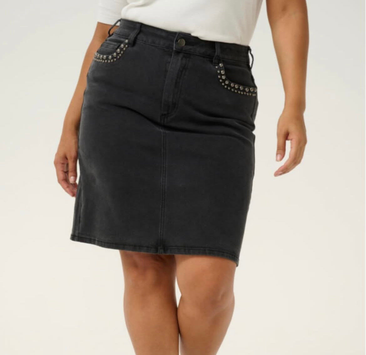 Kaffe Curve Mid Length Black Denim Skirt