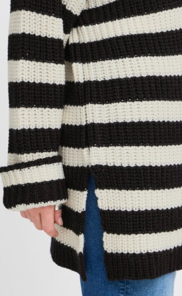 ICHI Black Knit Striped Oversized Sweater