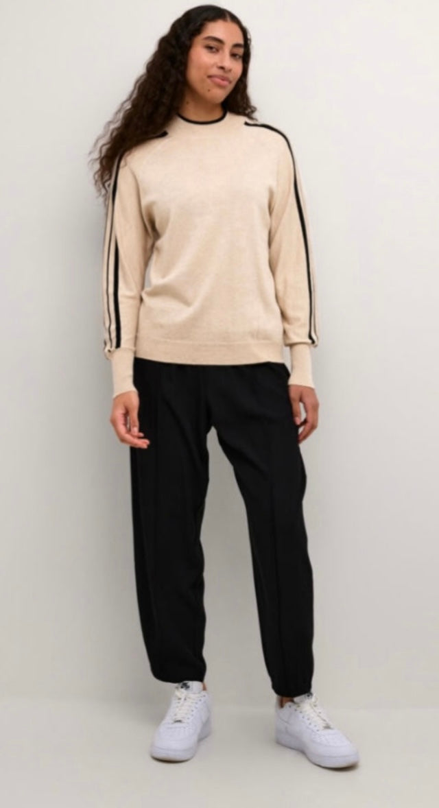 Kaffe Beige Sweater with Black Stripe