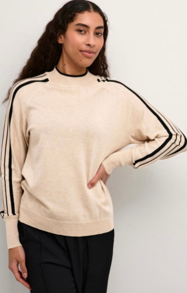 Kaffe Beige Sweater with Black Stripe