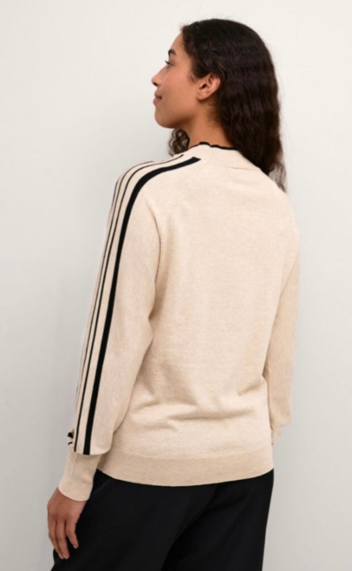 Kaffe Beige Sweater with Black Stripe