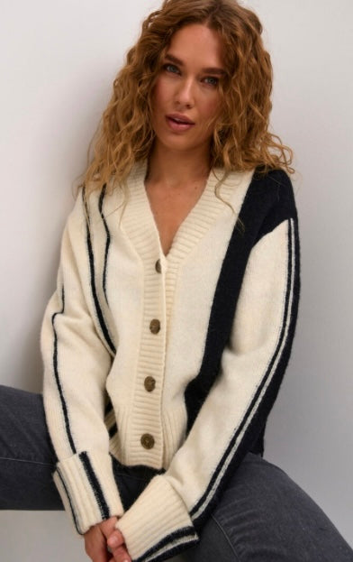 Culture Cream Black Stripe Cardigan
