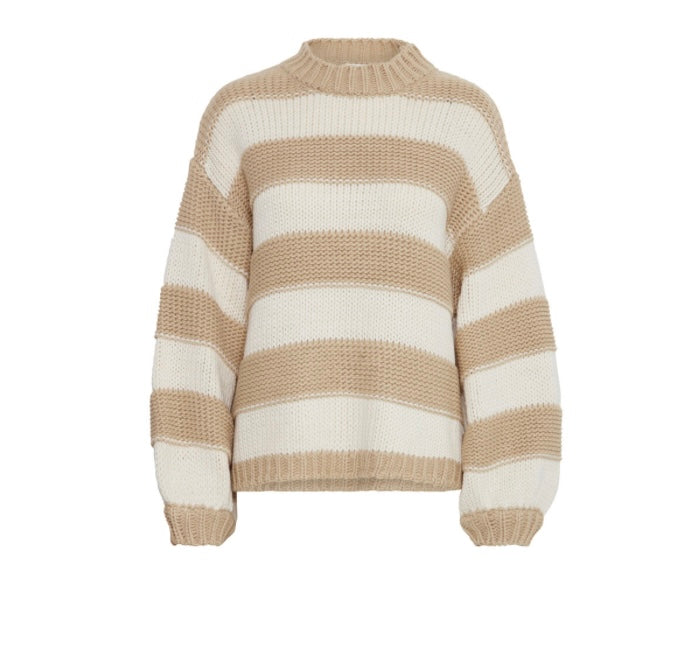 B young Taupe/White Stripe Oversized Sweater