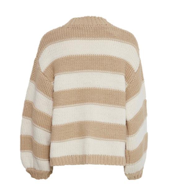 B young Taupe/White Stripe Oversized Sweater