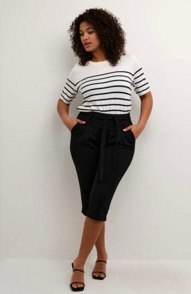Kaffe Curve White with Black Stripe SS Top