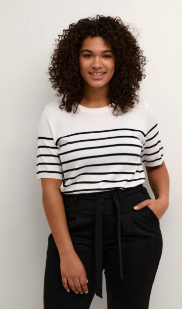 Kaffe Curve White with Black Stripe SS Top