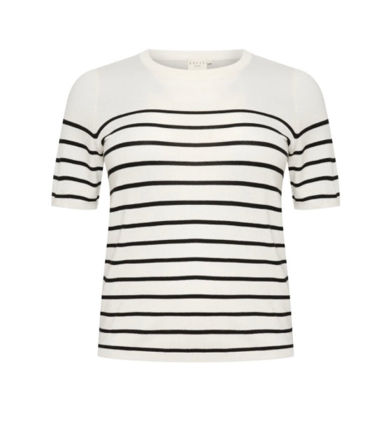 Kaffe Curve White with Black Stripe SS Top