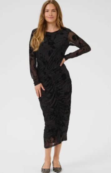 Culture Black Long Rouging Velvet Details Dress