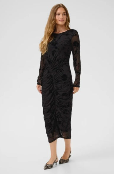 Culture Black Long Rouging Velvet Details Dress
