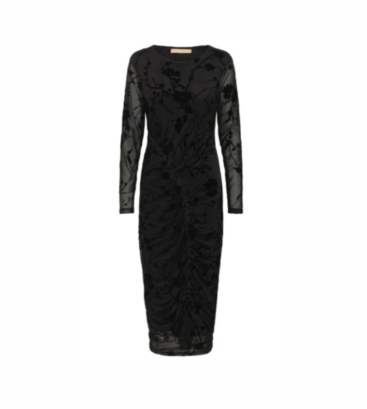 Culture Black Long Rouging Velvet Details Dress