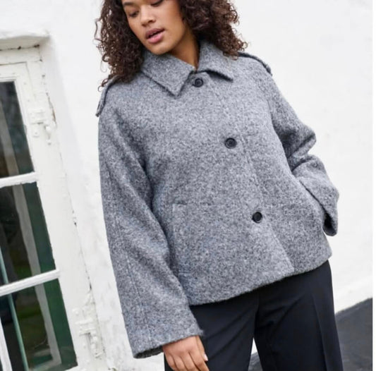 Kaffe Curve Grey Melange Cropped Jacket