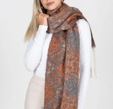 C’est Moi Argyle Printed Burnt Orange/Grey Scarf