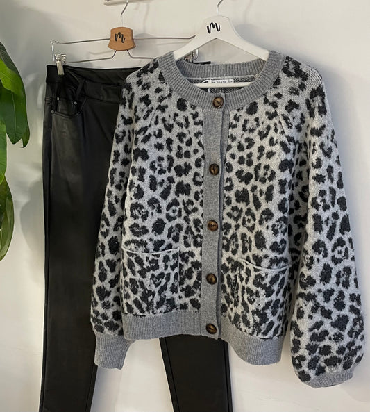 Black and Grey Printed Cardigan