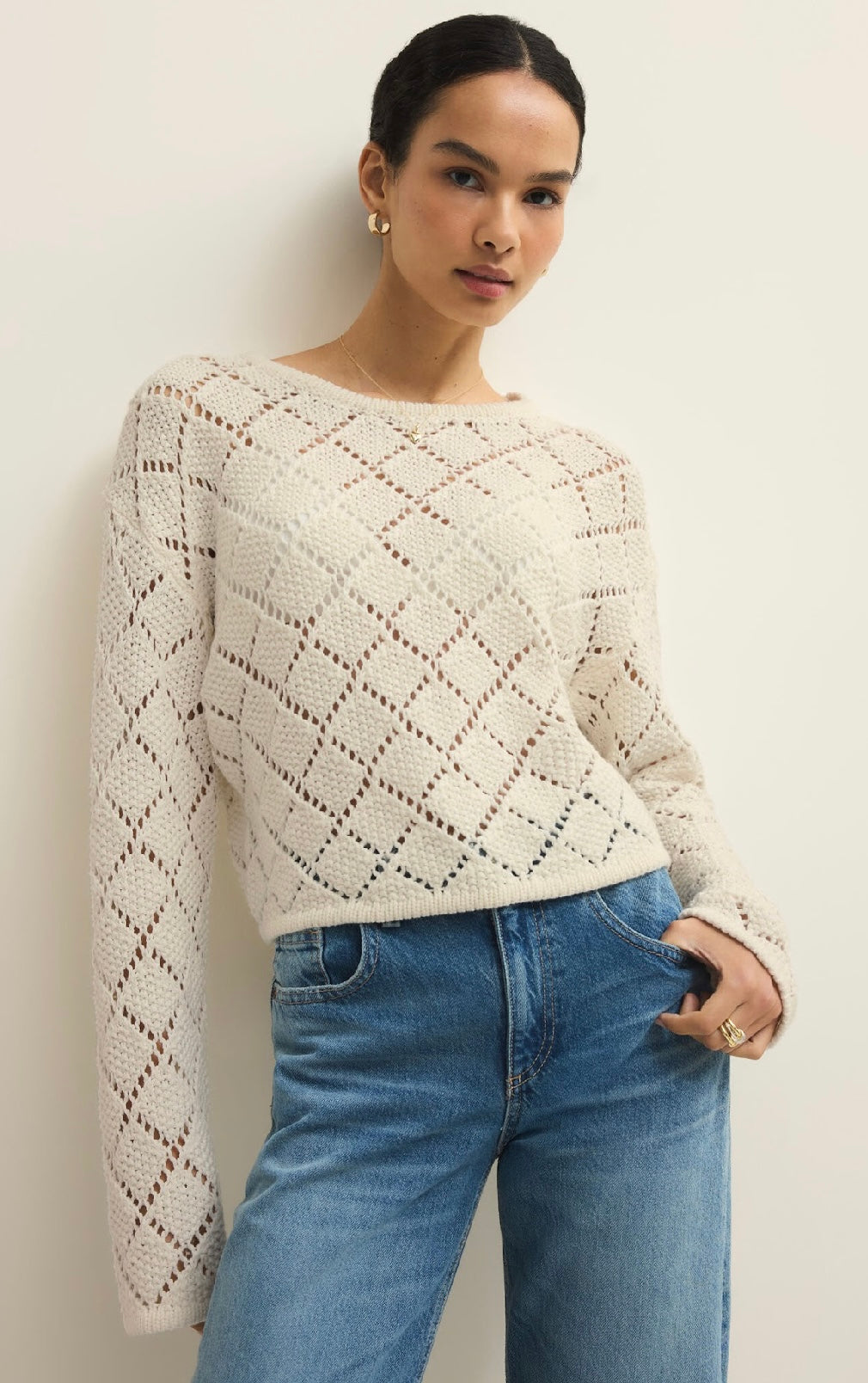 Z Supply Crochet lightweight off-white Sweater