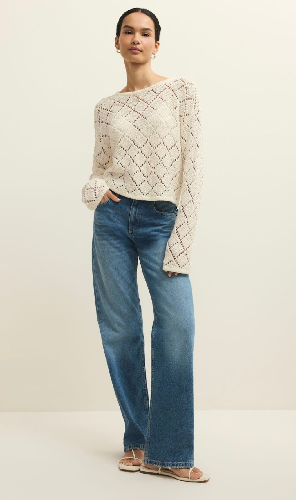 Z Supply Crochet lightweight off-white Sweater