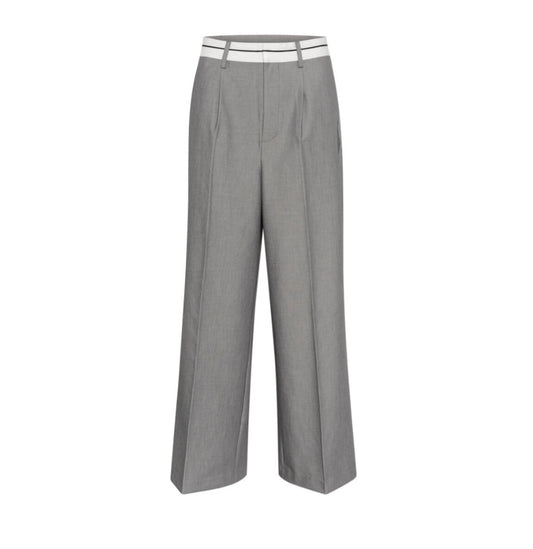 Kaffe Grey Wide Leg Pant with White Waistband