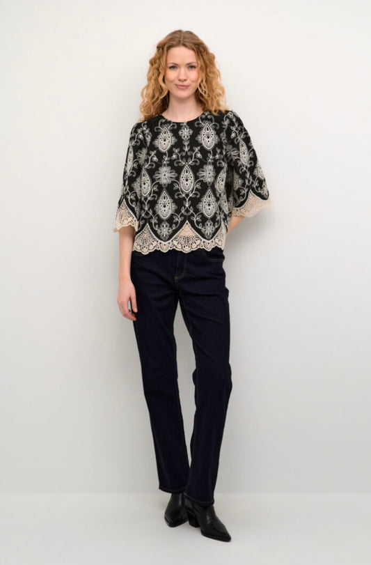 Culture Black Cream Detailed 3 quarter Top