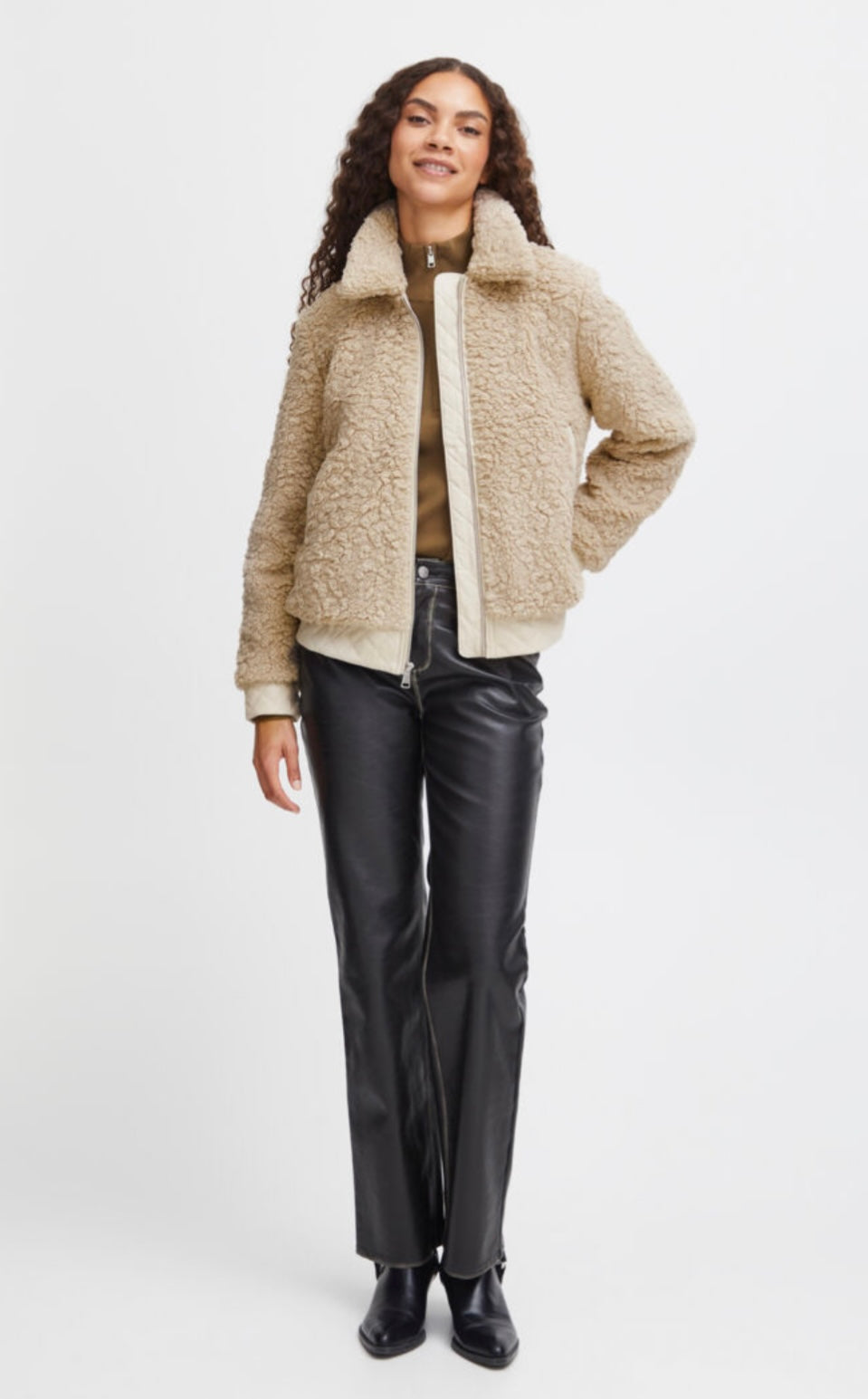B young Caramel Sherpa Zip Up Jacket