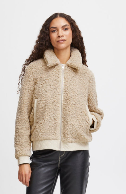 B young Caramel Sherpa Zip Up Jacket