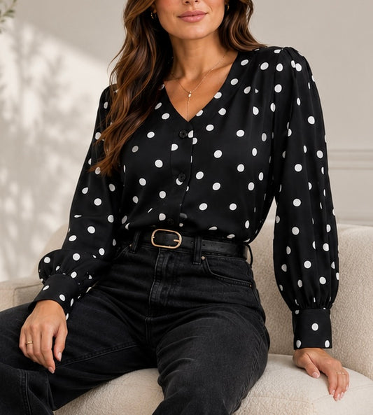 Luna Black Polka Dot Blouse